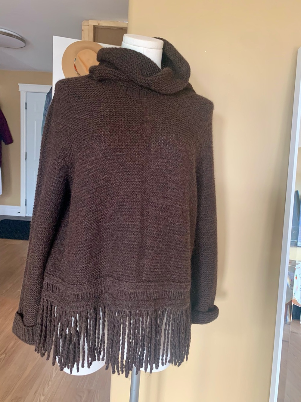 Marc Cain Dark Brown Fringed Turtleneck Sweater